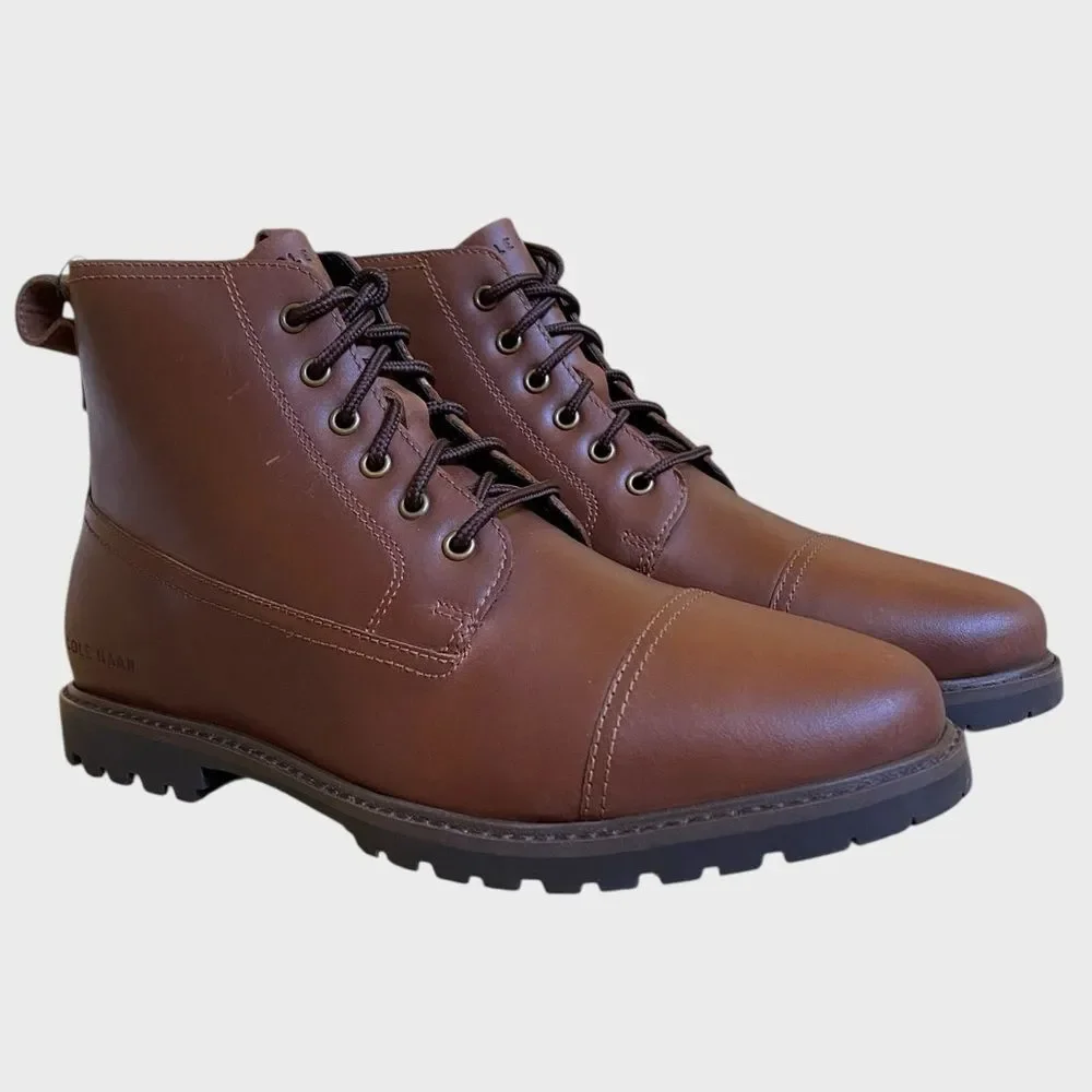 NWB Cole Haan Grand+ Lug Leather Boots Men's Size 7 Brown Lace Up Lightweight